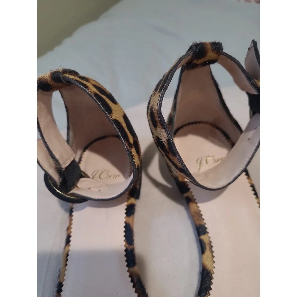 J.Crew Leopard Print Calf Hair Ankle Strap Flat‎ Sandal Women's  SZ 6.5 career